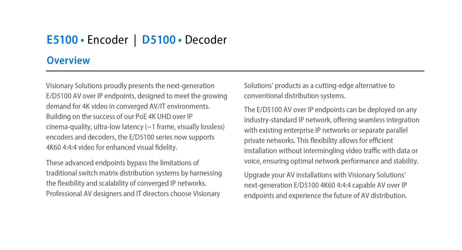 E5100 Encoder & Decoder – Visionary Solutions